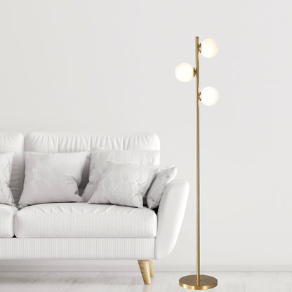 Decorative Floor Lamp with Opal Matt Glass Spheres - Valcross 3LT Satin Brass