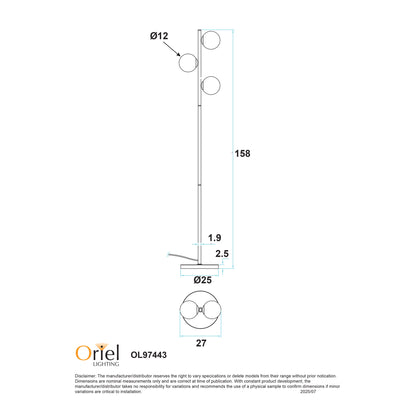 Decorative Floor Lamp with Opal Matt Glass Spheres - Valcross 3LT Satin Brass