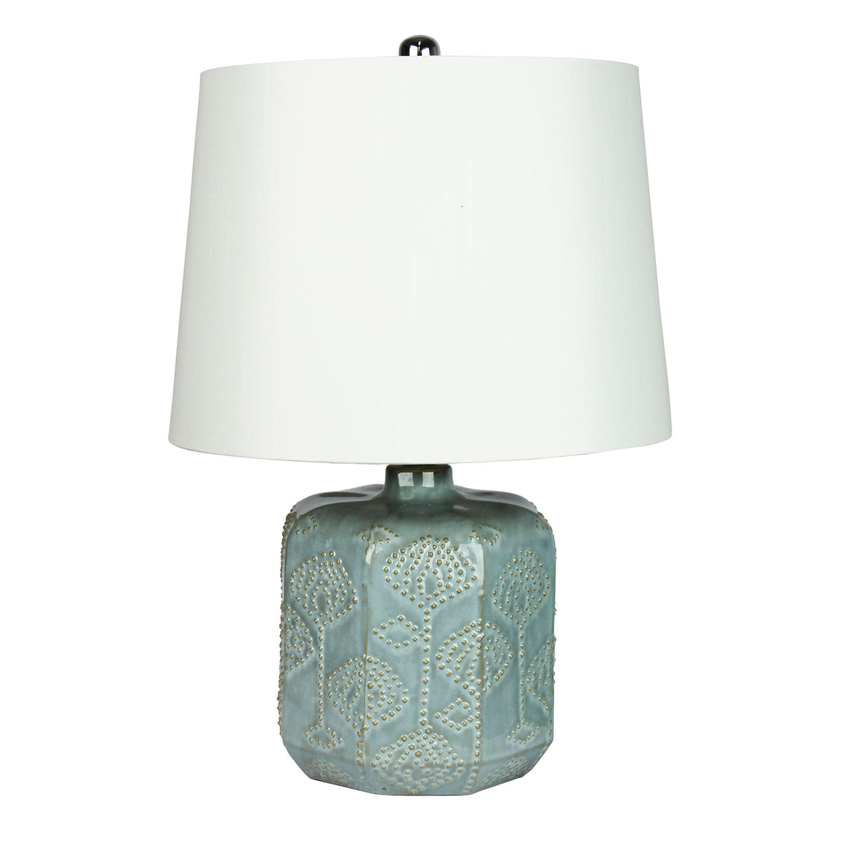 Embossed Ceramic Lamp with Harp Shade - Bikki Blue
