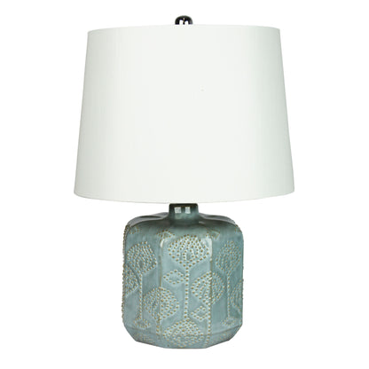 Embossed Ceramic Lamp with Harp Shade - Bikki Blue