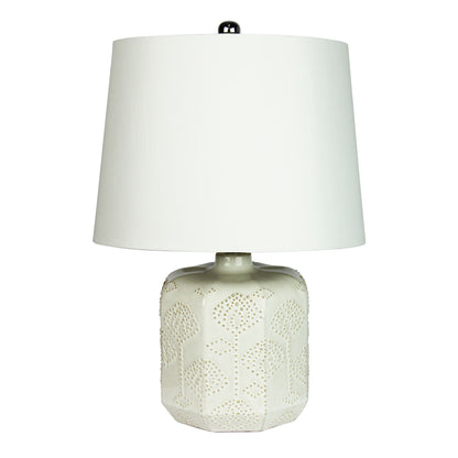 Embossed Ceramic Lamp with Harp Shade - Bikki White