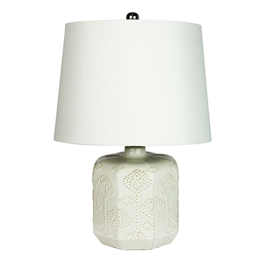 Embossed Ceramic Lamp with Harp Shade - Bikki White