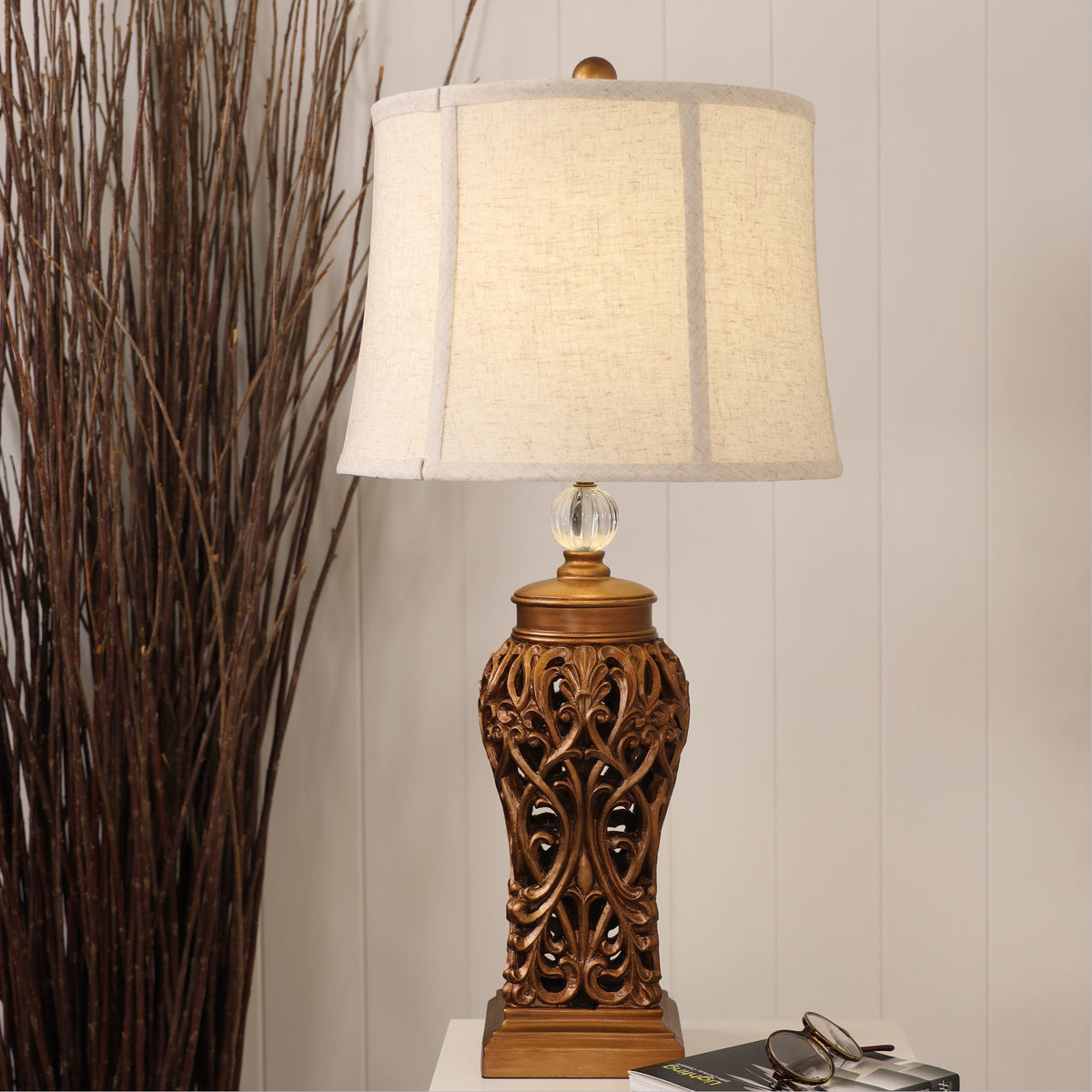 Classic Antique Cut Lamp with Harp Shade - Dorne Antique Gold
