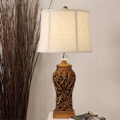 Classic Antique Cut Lamp with Harp Shade - Dorne Antique Gold