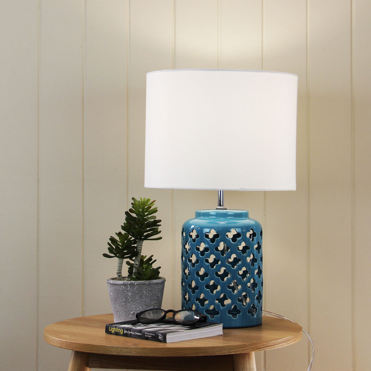 Moorish Cut Ceramic Table Lamp - Casbah Teal