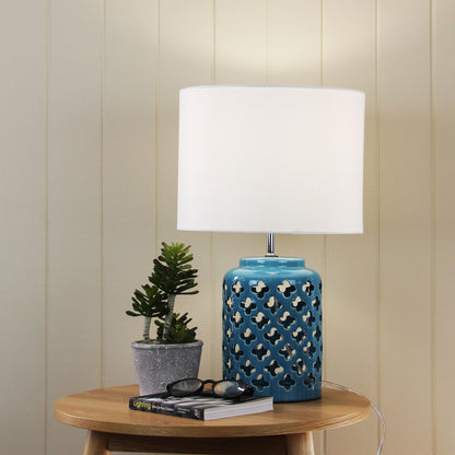 Moorish Cut Ceramic Table Lamp - Casbah Teal