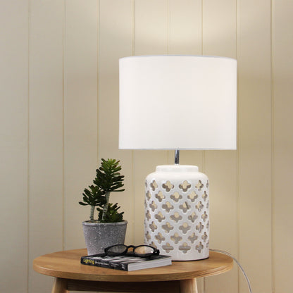 Moorish Cut Ceramic Table Lamp - Casbah White