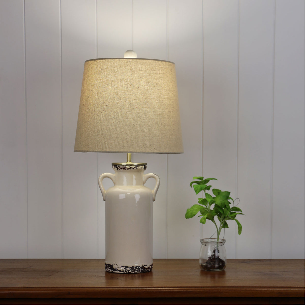 Distressed Ceramic Lamp with Harp Shade - Whitby