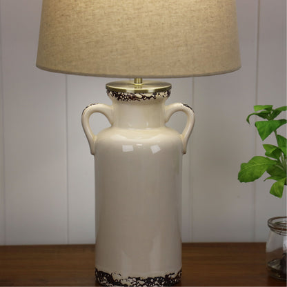 Distressed Ceramic Lamp with Harp Shade - Whitby