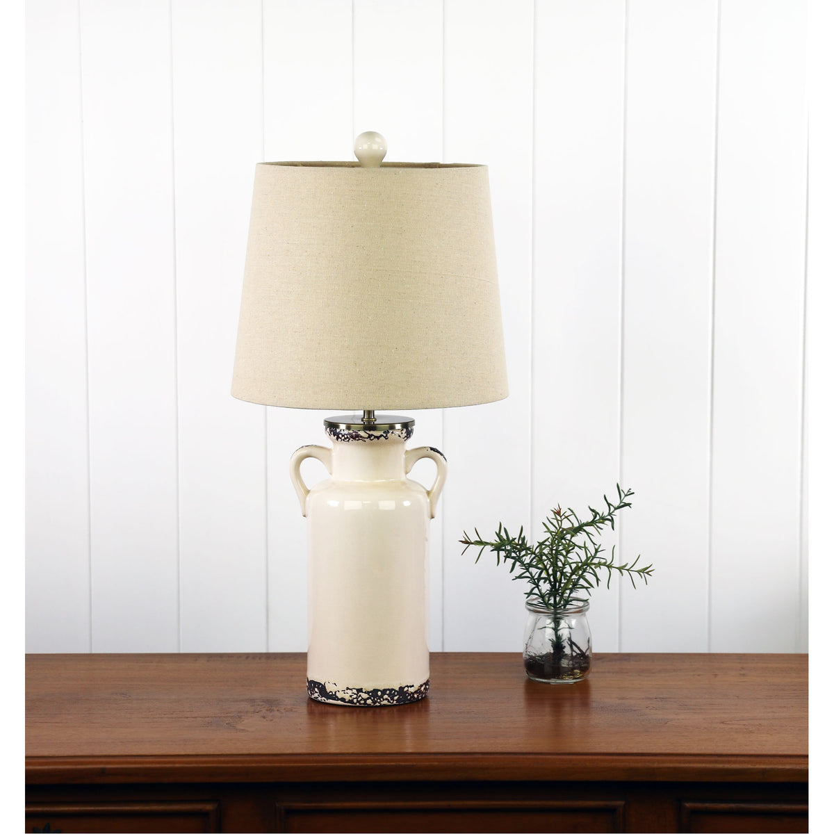 Distressed Ceramic Lamp with Harp Shade - Whitby