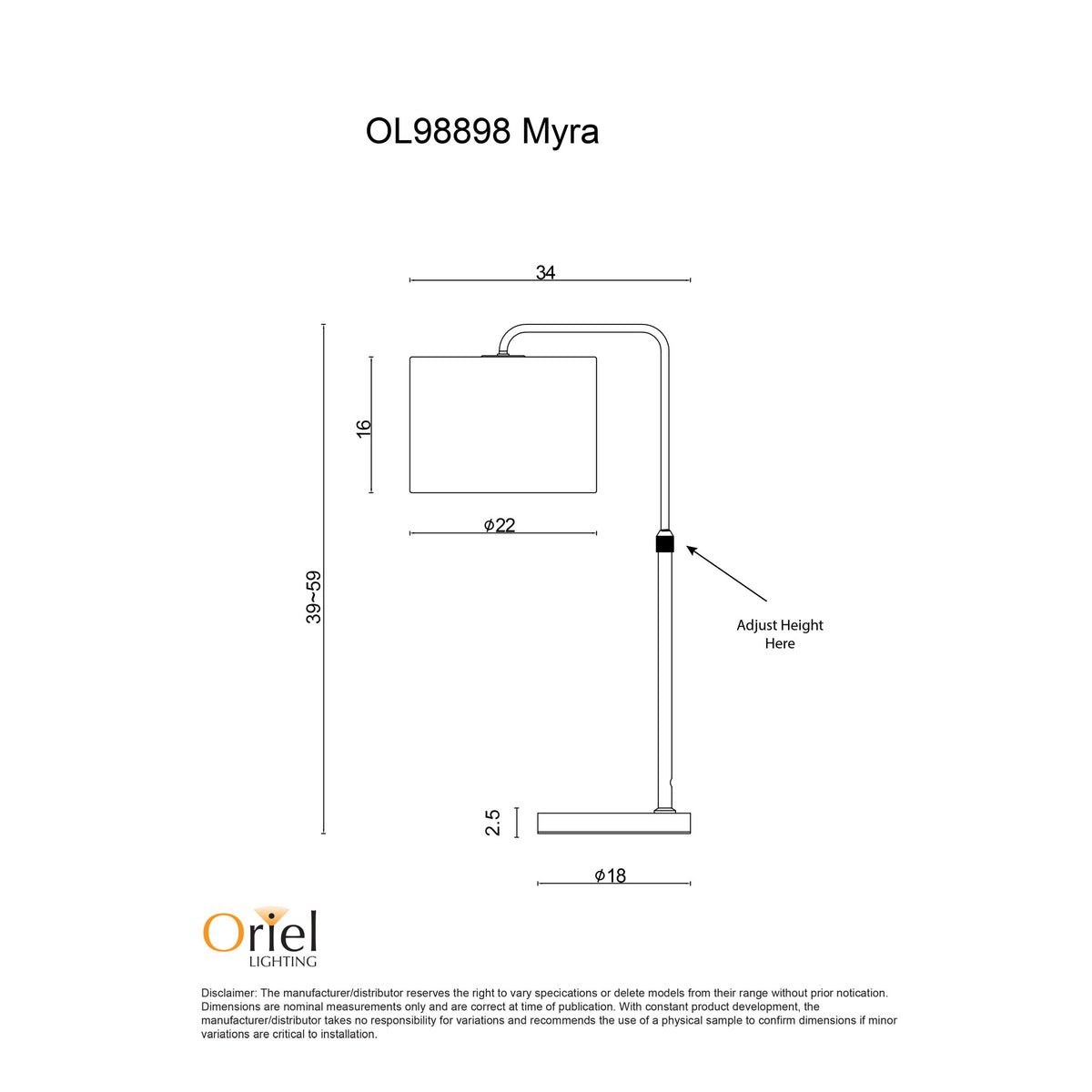 Height Adjustable Table Lamp - Myra