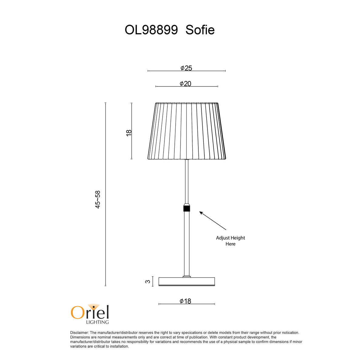 Height Adjustable Table Lamp - Sofie