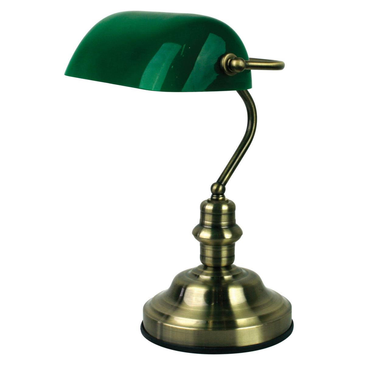 Antique Brass with Green Glass Shade - Bankers Switched Antique Brass