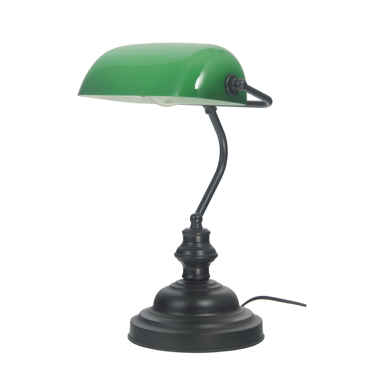 Black with Green Glass Shade - Bankers Switched Black