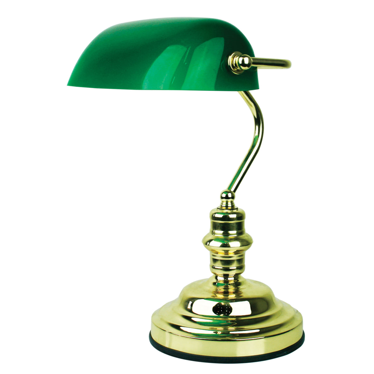 Brass Plated with Green Glass Shade - Bankers Switched Brass
