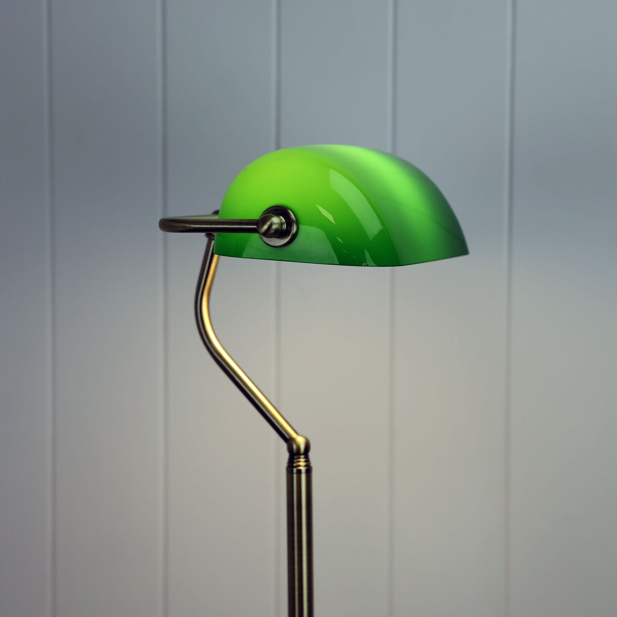 Antique Brass with Green Glass Shade - Bankers Floor