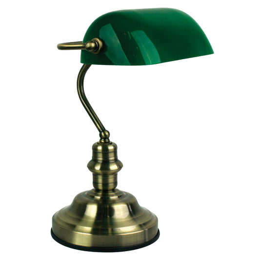 Bankers Touch Lamp with Green Glass Shade - Antique Brass