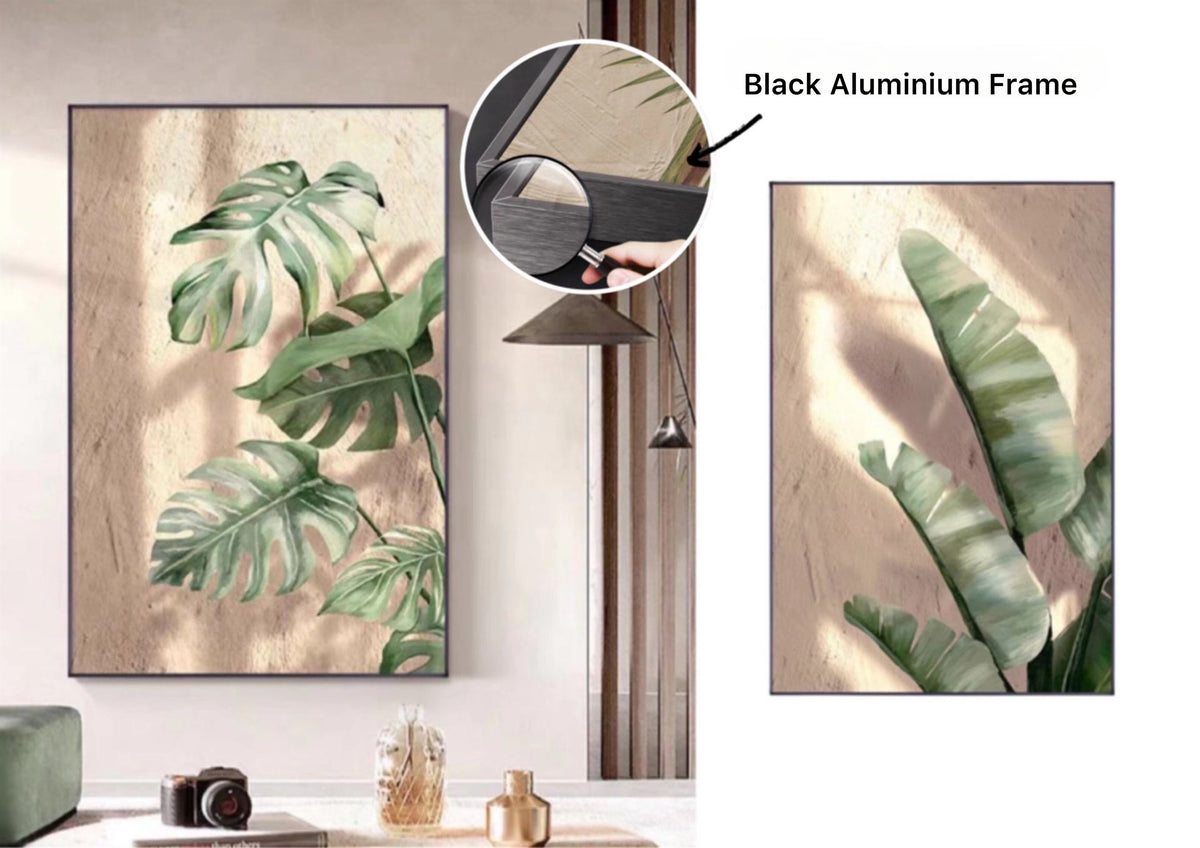 Set 2 Natural Green Leaf Wall Art 80cm