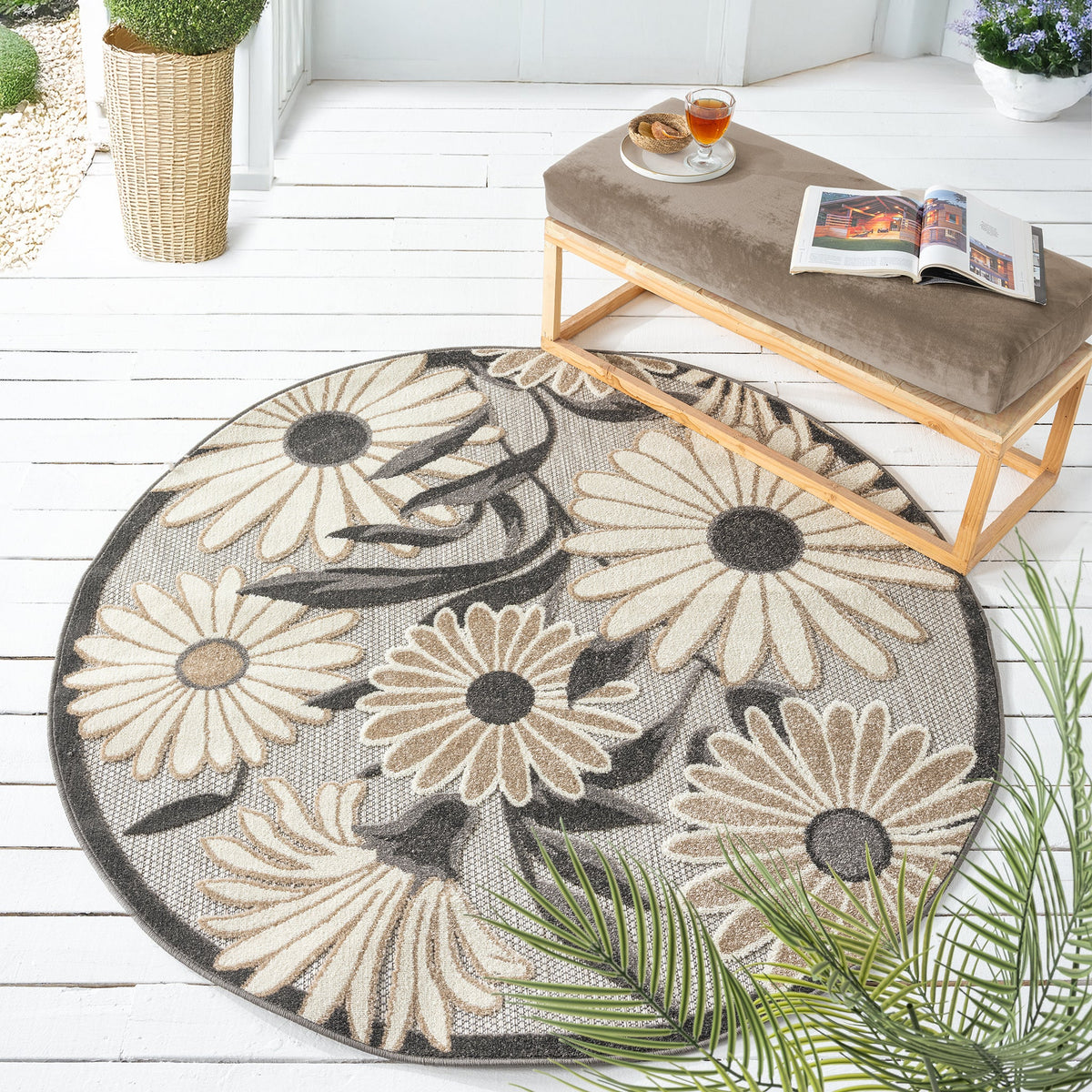 Paradise 537 Silver Indoor Outdoor Modern Round Rug