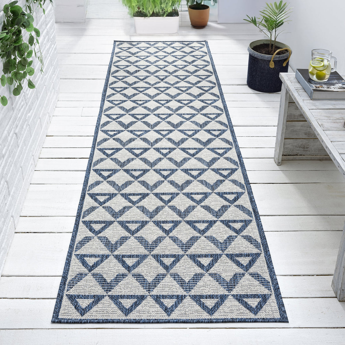 Patio 457 Indigo Indoor Outdoor Indoor/Outdoor, Flatweave Hallway Runner