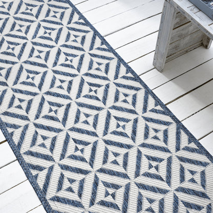 Patio 458 Aqua Indoor Outdoor Indoor/Outdoor, Flatweave Hallway Runner