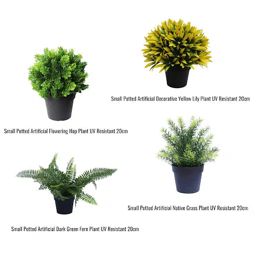 Bundle of small UV-treated artificial potted plants, 20cm