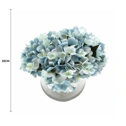 Premium Faux Hydrangea with Glass Vase (Artificial Flowering Blue Hydrangea) 23cm - Image 2