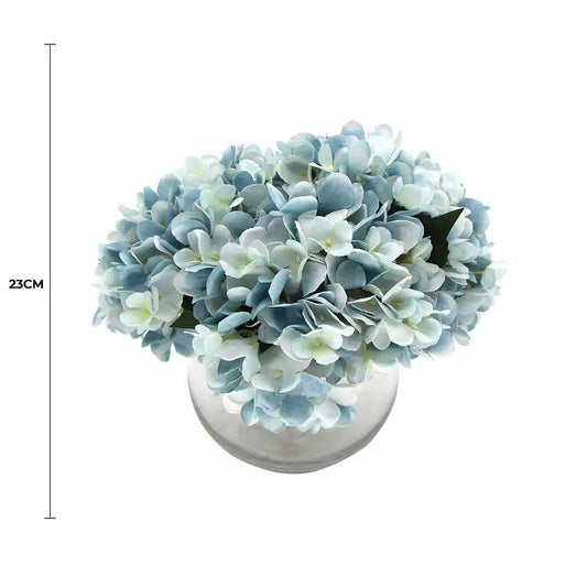 Premium Faux Hydrangea with Glass Vase (Artificial Flowering Blue Hydrangea) 23cm - Image 2
