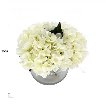 Premium Faux Hydrangea with Glass Vase (Artificial Flowering White Hydrangea) 23cm - Image 2