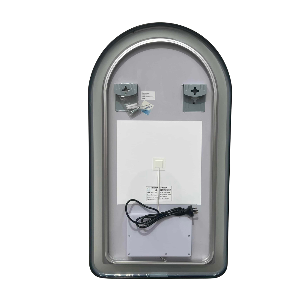 Arched LED Black Frame Wall Mirror 90cm x 50cm Frosted Dimmable Vanity Defogger