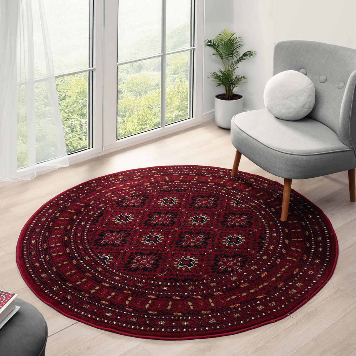 Royal 521 Red Traditional, Classic Round Rug