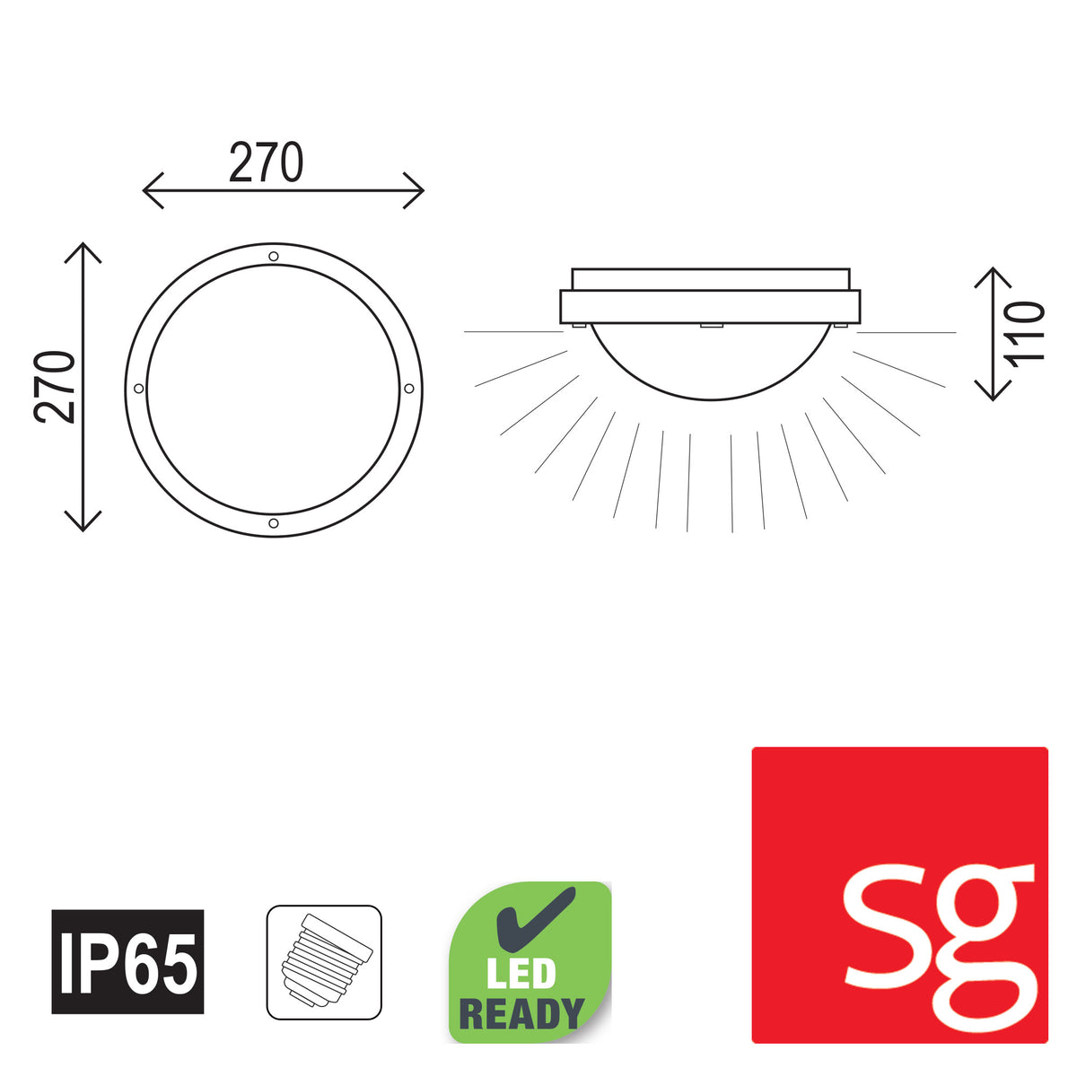 IP65 Premium Outdoor Bulkhead 27cm - Primo White