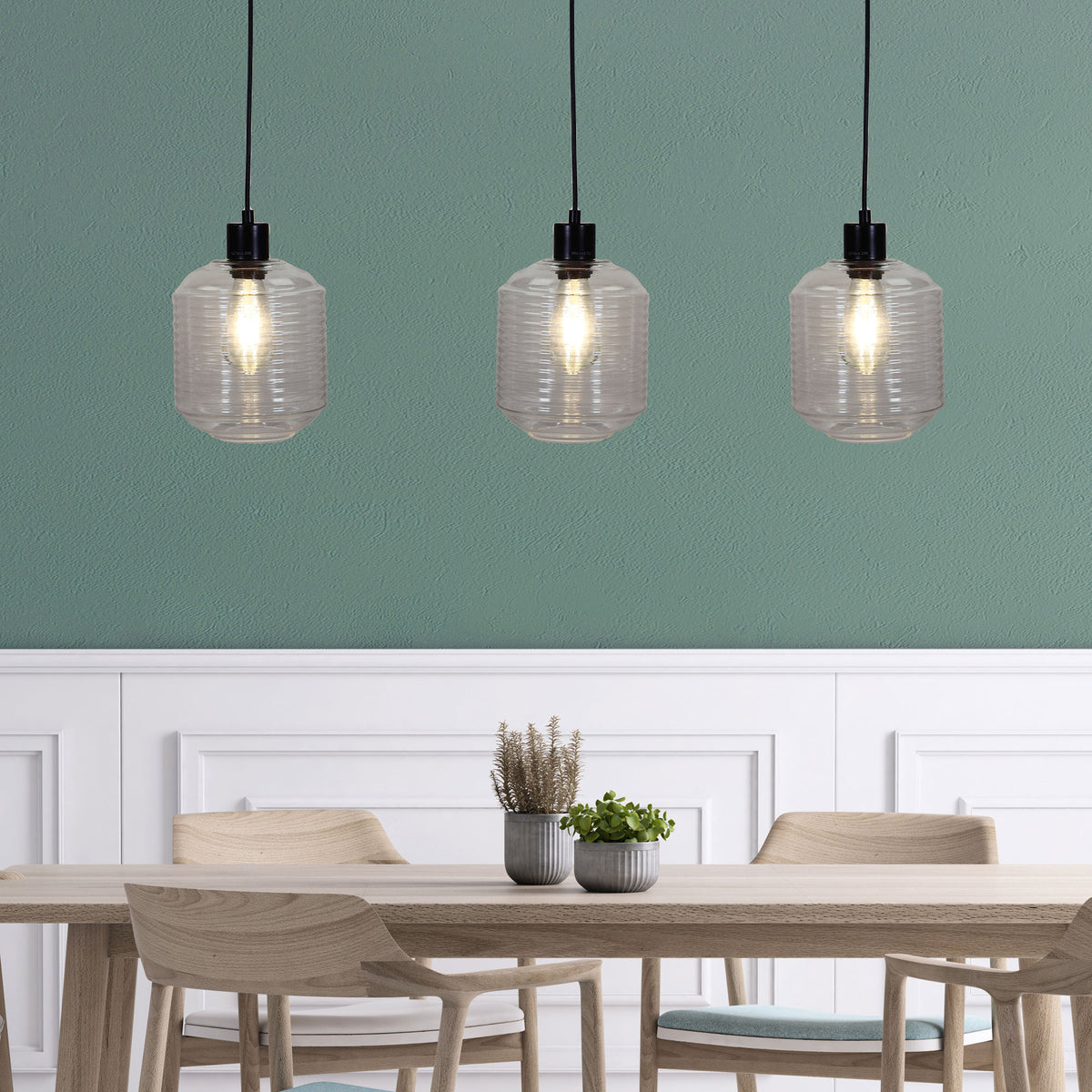 3 Light Clear Glass Pendant - Marconi Trilight