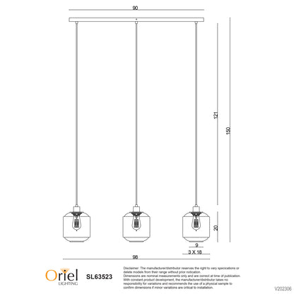 3 Light Clear Glass Pendant - Marconi Trilight