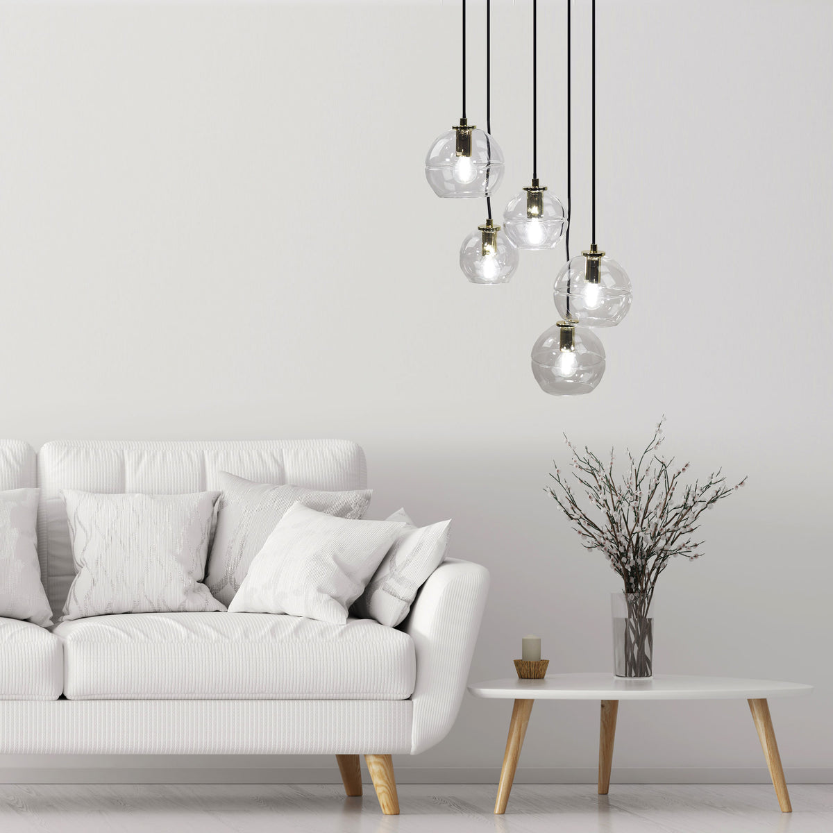 5 Light Clear Glass Pendant - Reno.5
