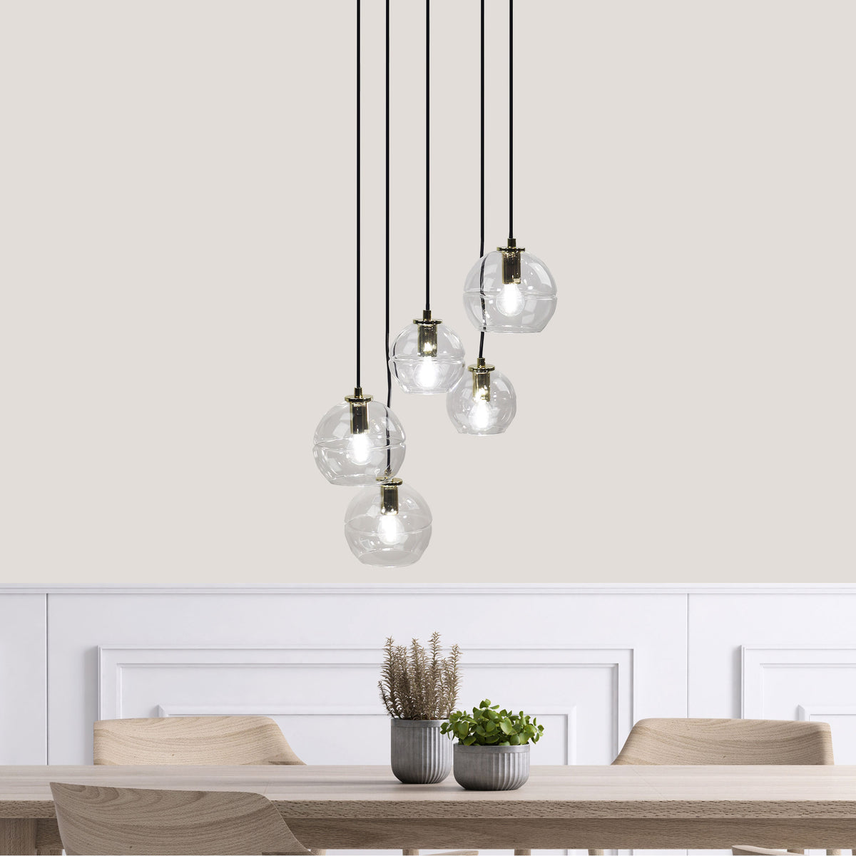 5 Light Clear Glass Pendant - Reno.5