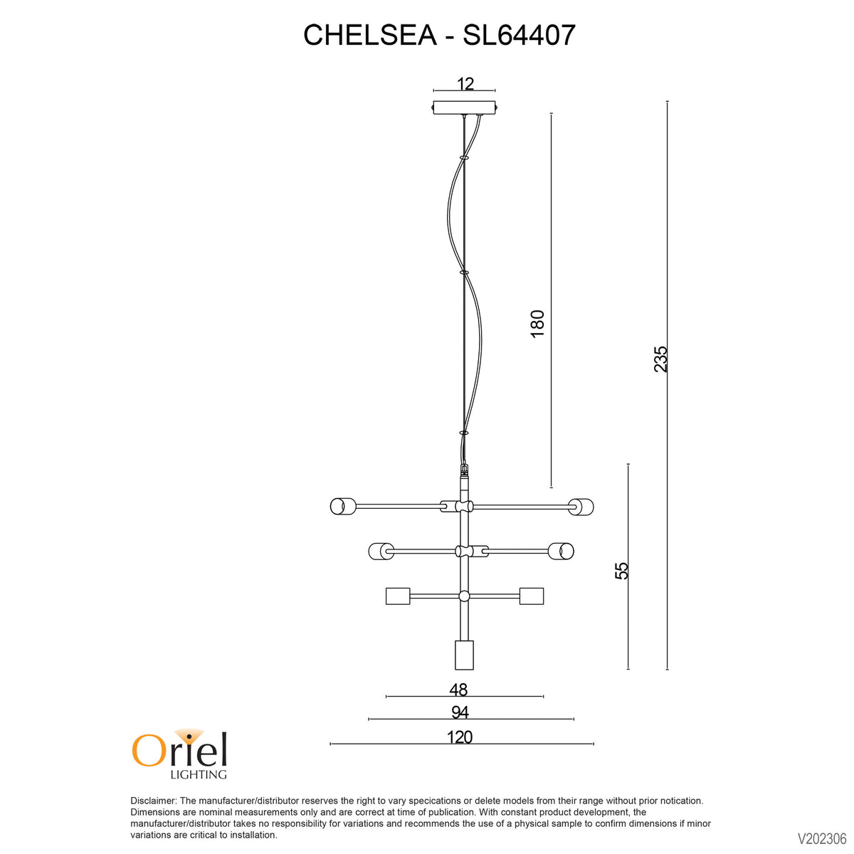 Large Contemporary Pendant - Chelsea.120 Black