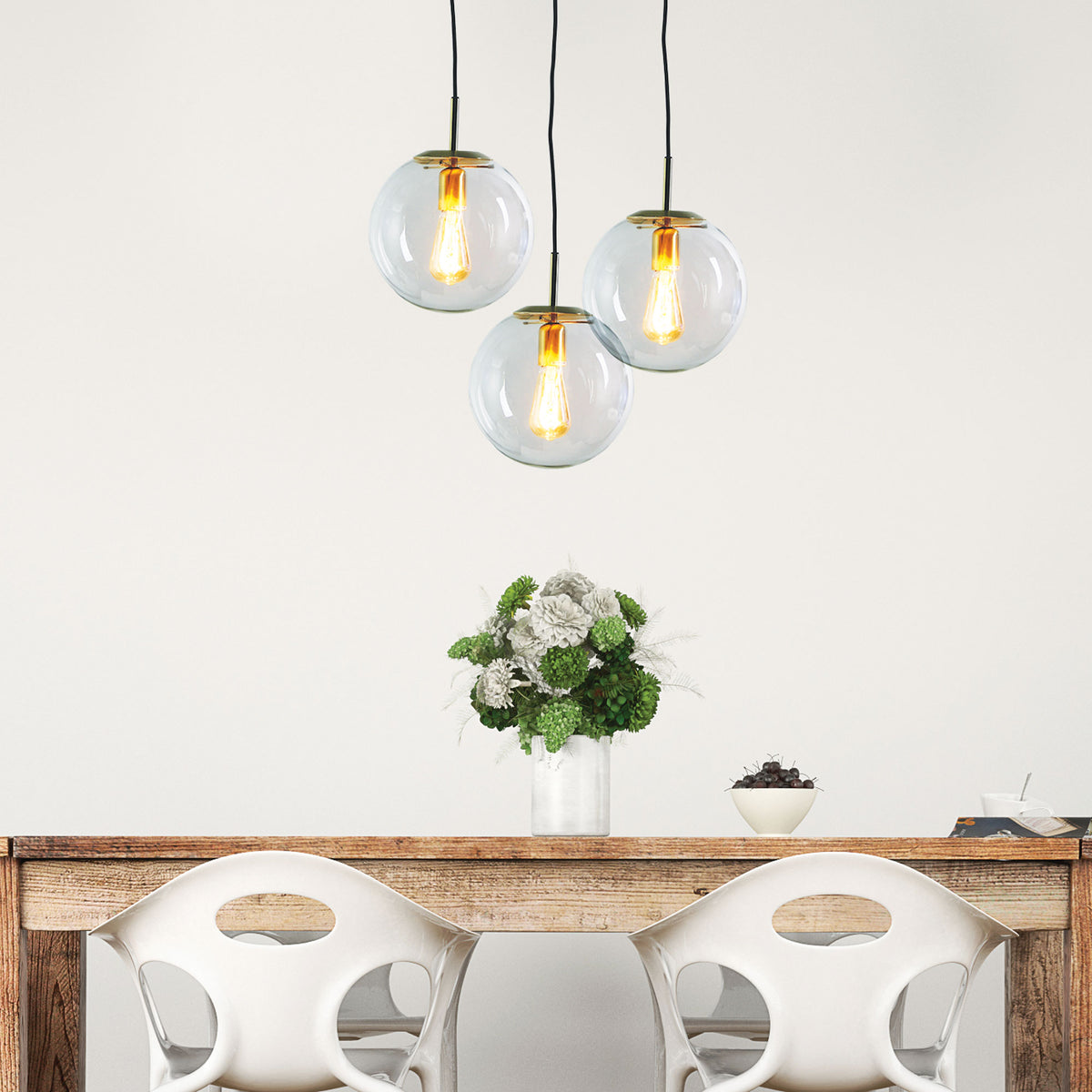 Brushed Brass and Clear Glass Pendant - Newton.25 Bb