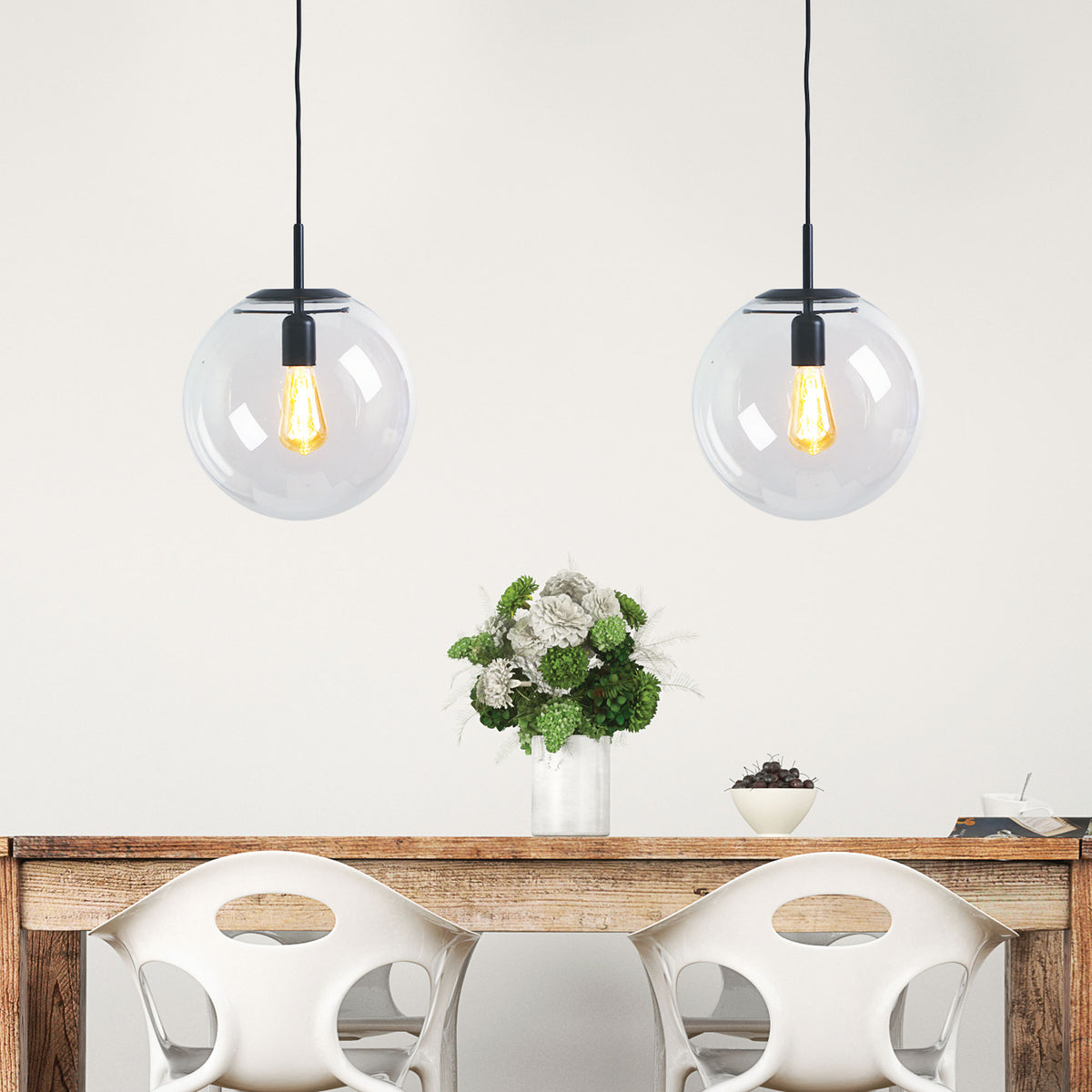 Matt Black and Clear Glass Pendant - Newton.30 Bk