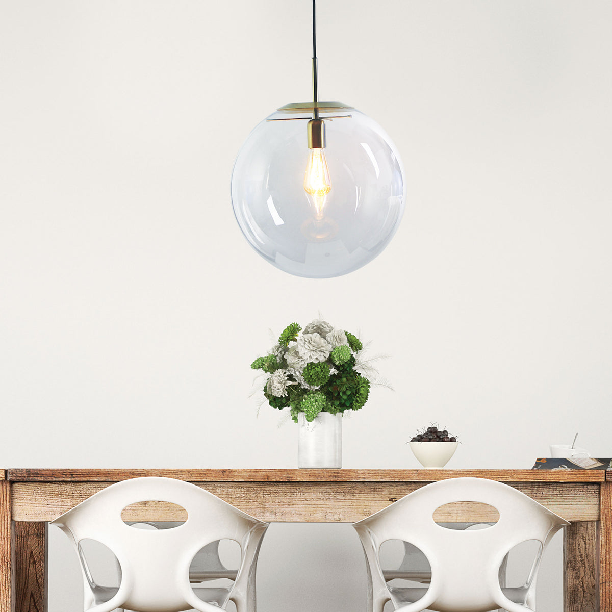 Brushed Brass and Clear Glass Pendant - Newton.40 Bb