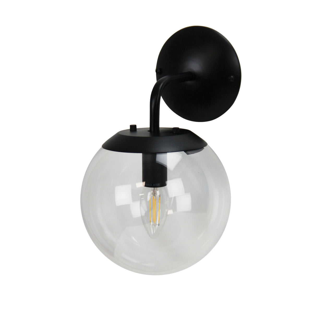 Black and Clear Glass Wall Light - Newton Wall Light Bk
