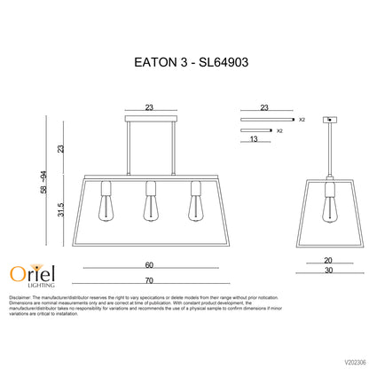 3-light 70cm Urban Retro Pendant - Eaton 70