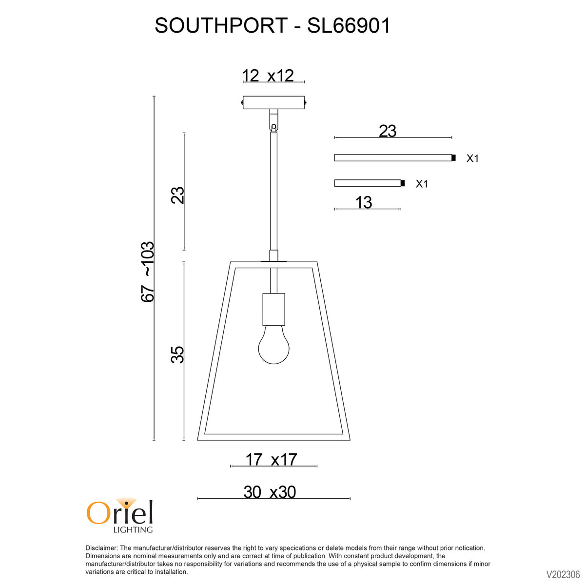 Single Urban Retro 30cm Pendant - Southport.30