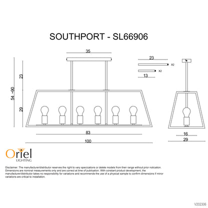 6 Light Urban Retro Pendant Black - Southport.100