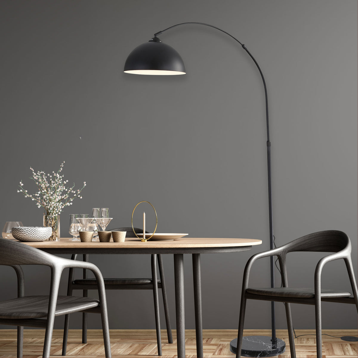 Arc Floor Lamp with Marble Base - Marmo Black