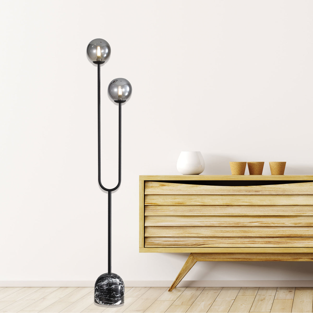Decorative Floor Lamp with Smoke Glass Spheres - Tropez Black