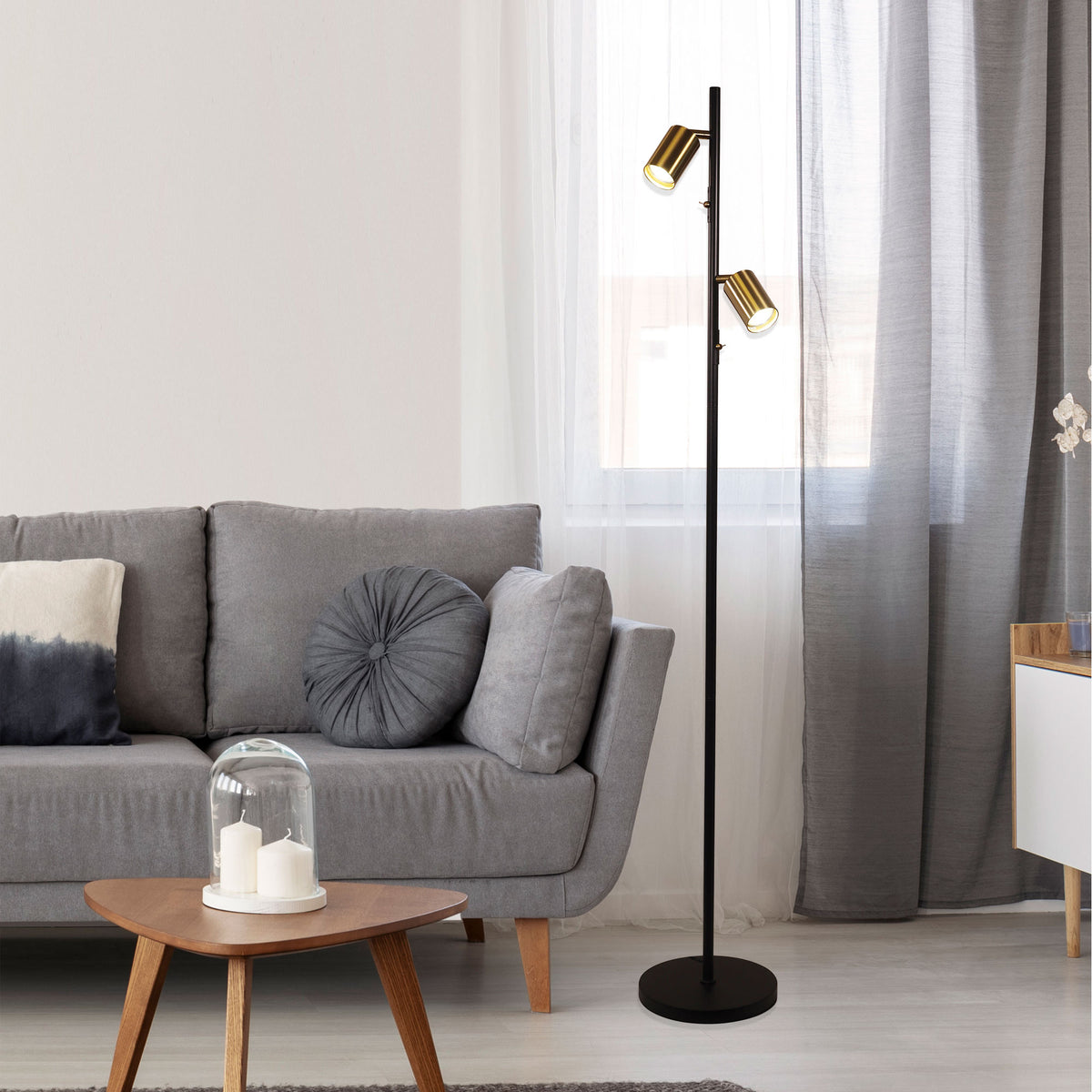 Adjustable Twin Floor Lamp Black and Satin Brass - Ponte Floor Bk/sb