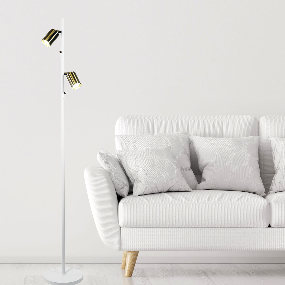 Adjustable Twin Floor Lamp White and Satin Brass - Ponte Floor Wh/sb