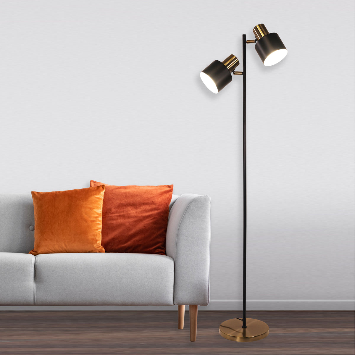Mid-Century Task Lamp Black and Antique Brass - Ari Twin Floor Ab