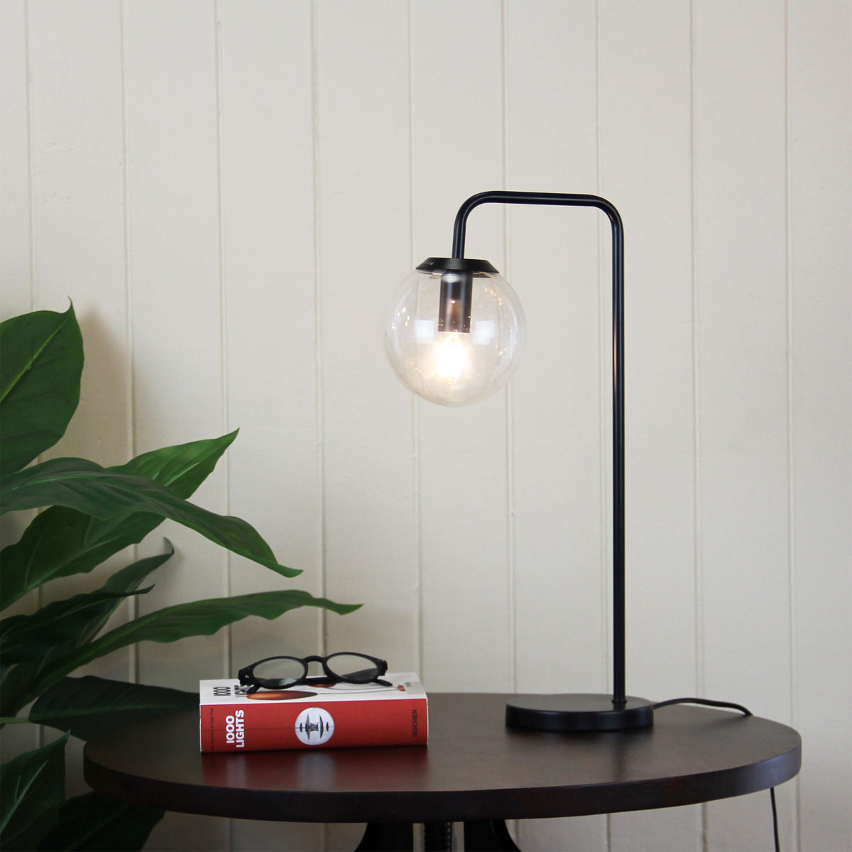 Contemporary Clear Glass Lamp Black - Newton Lamp Bk